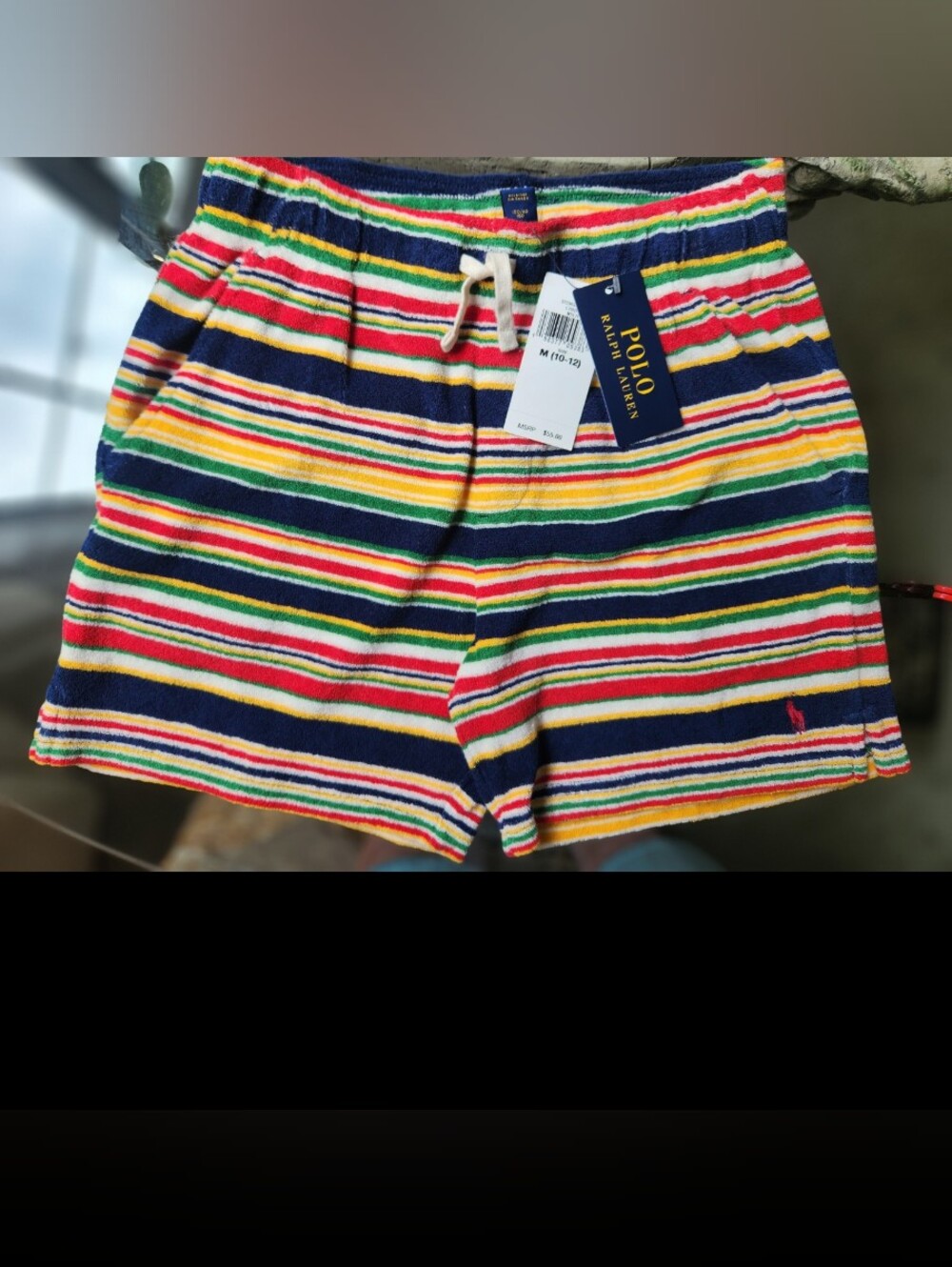 Polo Ralph Lauren M Shorts Kids 10-12 Terry Cloth Striped NWT Pony Beach Summer